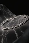 Erkek Gümüş Bileklik - İnce Yassı Snake Parlak Model Erkek Künye