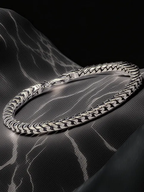 Erkek Gümüş Bileklik - İnce Yassı Snake Parlak Model Erkek Künye