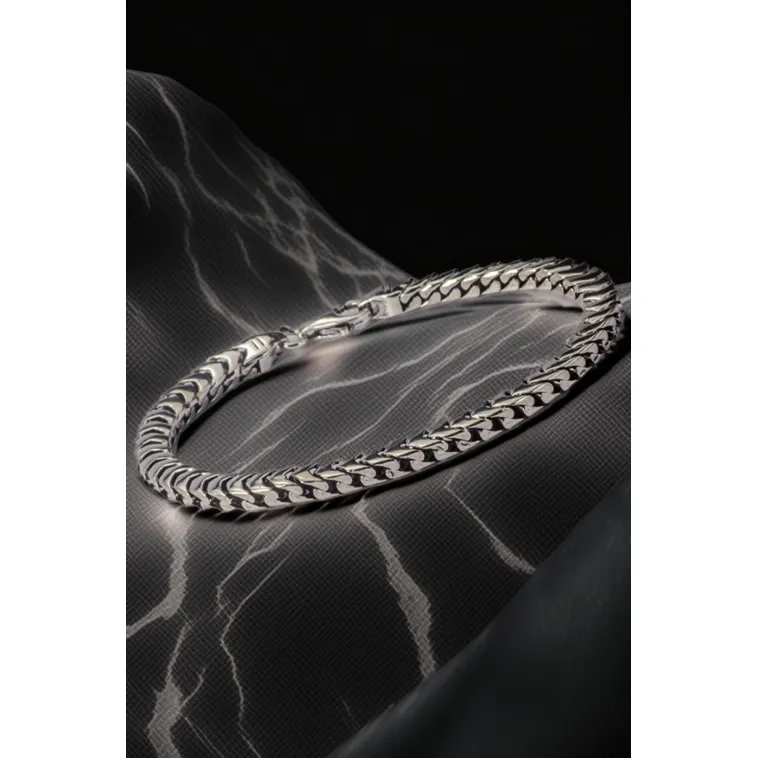 Erkek Gümüş Bileklik - İnce Yassı Snake Parlak Model Erkek Künye