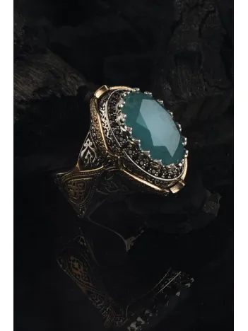 Yeşil Parabia Taşlı Erkek 925 Ayar Gümüş Yüzük GYZYSLPRBTS-GMS