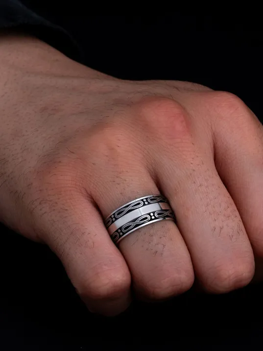 Erkek Gümüş Yüzük - 925 Ayar Sonsuzluk Model Gümüş Alyans Yüzük