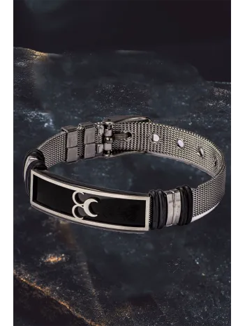 Erkek Çelik Bileklik - Üç Hilal Model Çelik Erkek Bileklik