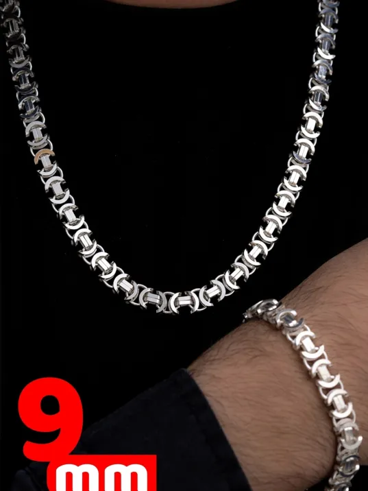 Erkek Gümüş Kolye Bileklik Set - Parlak Euro Kral Kolye Bileklik Gümüş Set Erkek Gümüş Kolye Bileklik Set - Parlak Euro Kral Kolye Bileklik Gümüş Set