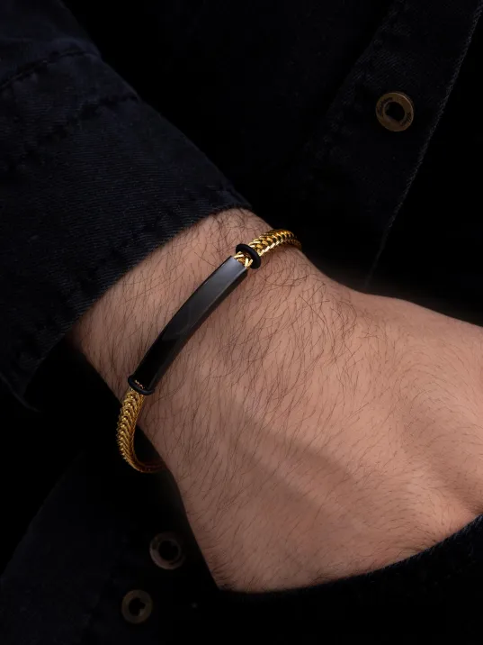 Erkek Çelik Bileklik - İsim Yazılabilir Altın Kaplama Gurmet Zincir Erkek Bileklik