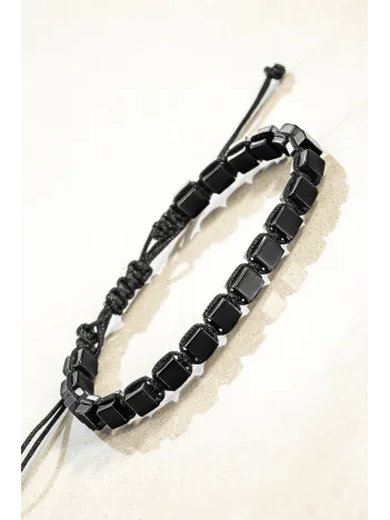 Erkek Kadın Doğal Taş Bileklik - Siyah Hematit Doğal Taşlı Makrome Küp Model Unisex Bileklik