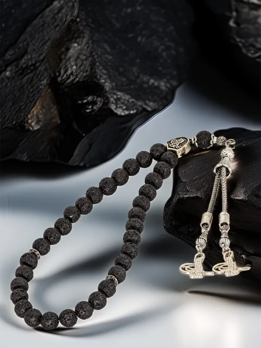 Erkek Doğal Taş Tespih - Doğal Siyah Lav Taşlı Ortaboy Tesbih Erkek Doğal Taş Tespih - Doğal Siyah Lav Taşlı Ortaboy Tesbih