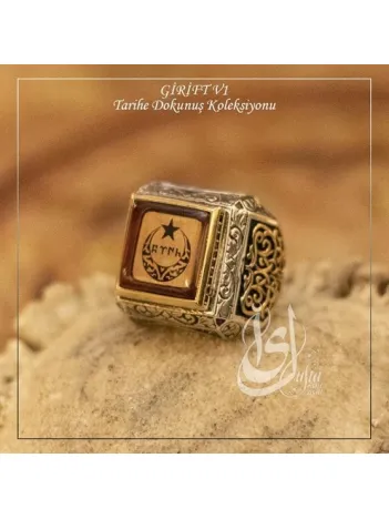 İslam Usta Tasarımı Türk Yazılı Hilal Ay Girift Model 1 Gümüş Erkek Yüzük