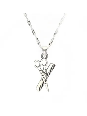 Kuaförlere Özel Makas Tarak Figürlü Bayan Gümüş Kolye