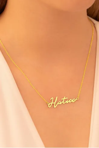 Kadın Gümüş Kolye - Altın Kaplama Hatice Yazılı 925 Ayar Gümüş Kadın Kolye