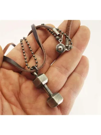 Dambıl Dumbell Deri Erkek Kolye