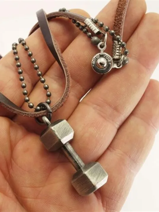 Dambıl Dumbell Deri Erkek Kolye Dambıl Dumbell Deri Erkek Kolye