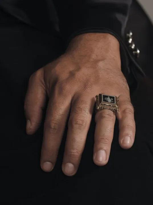 Osmanlı Tuğralı Yanı İşlemeli 925 Ayar Erkek Gümüş Yüzük GYZOSMNTGRA-GMS