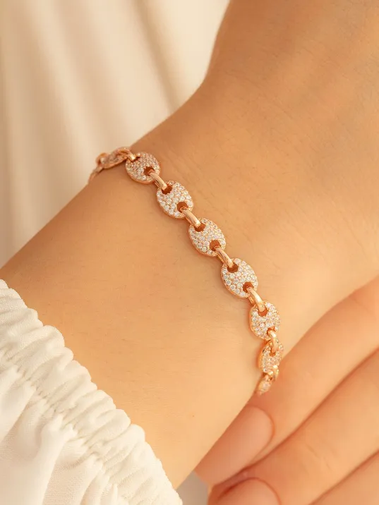 Kadın Gümüş Bileklik - Full Rose Altın Kaplama Zirkon Taşlı Gemici Model Gümüş Bileklik Kadın Gümüş Bileklik - Full Rose Altın Kaplama Zirkon Taşlı Gemici Model Gümüş Bileklik
