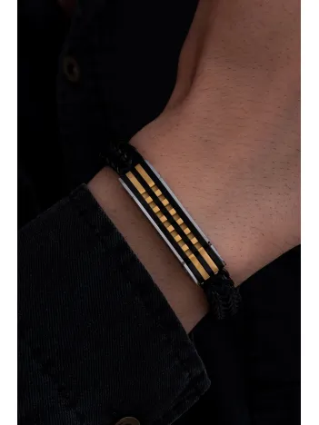 Erkek Çelik Bileklik - Siyah Bukle Model Çift Sıra Örüm Zincir Çelik Bileklik