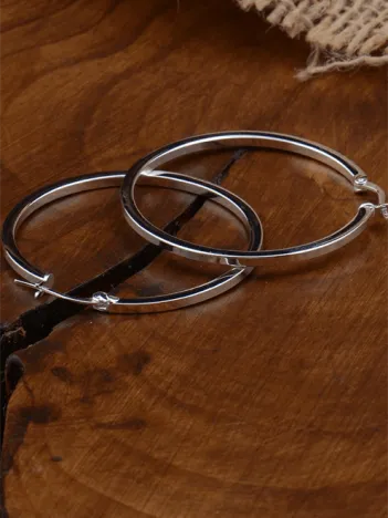 Ottoman 45mm Halka Kesim Yuvarlak Model 925 Ayar Gümüş Kadın Küpesi - GKPKUPEKARE-GMS