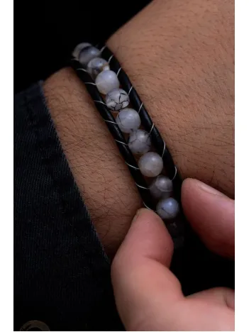 Akik Doğal Taşlı Damarlı Deri Bileklik DKLSYHAKIK2