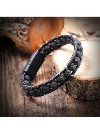 Lav Taşı Doğaltaş Erkek Deri Bileklik Lav Taşı Doğaltaş Erkek Deri Bileklik