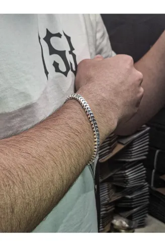 Erkek Gümüş Bileklik - İnce Yassı Snake Parlak Model Erkek Künye