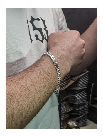 Erkek Gümüş Bileklik - İnce Yassı Snake Parlak Model Erkek Künye