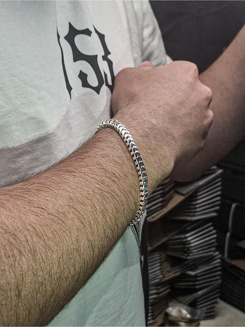 Erkek Gümüş Bileklik - İnce Yassı Snake Parlak Model Erkek Künye