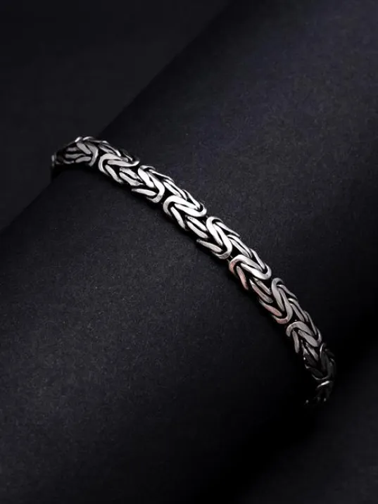 Erkek Gümüş Bileklik - 5.2mm Yassı Ezme Kral Model 925 Ayar Gümüş Erkek Bileklik