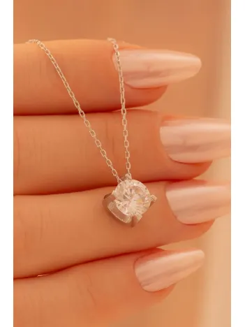 Kadın Gümüş Kolye - Sevgililer Günü - Hediye - Tektaş Kadın Kolye