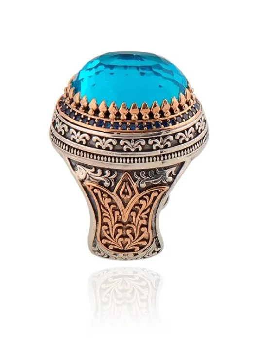 Aquramarin Erkek 925 Ayar Gümüş Yüzük GYZ0PARABIA-MAV Aquramarin Erkek 925 Ayar Gümüş Yüzük GYZ0PARABIA-MAV