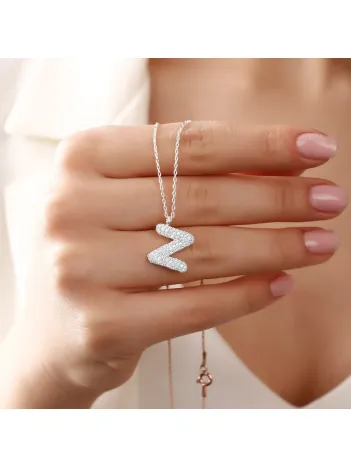 Kadın Gümüş Kolye - Z Harfi Zirkon Taşlı Balon Harf Kadın Kolye