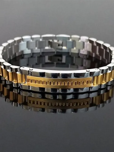 Beyaz - Sarı Lüks Bukle Model Erkek Çelik Bileklik CBLLUKSTIRK-GMS