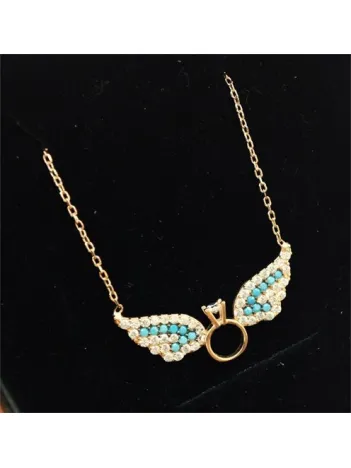 Gümüş Bayan Tektaşlı Melek KanadıKolye