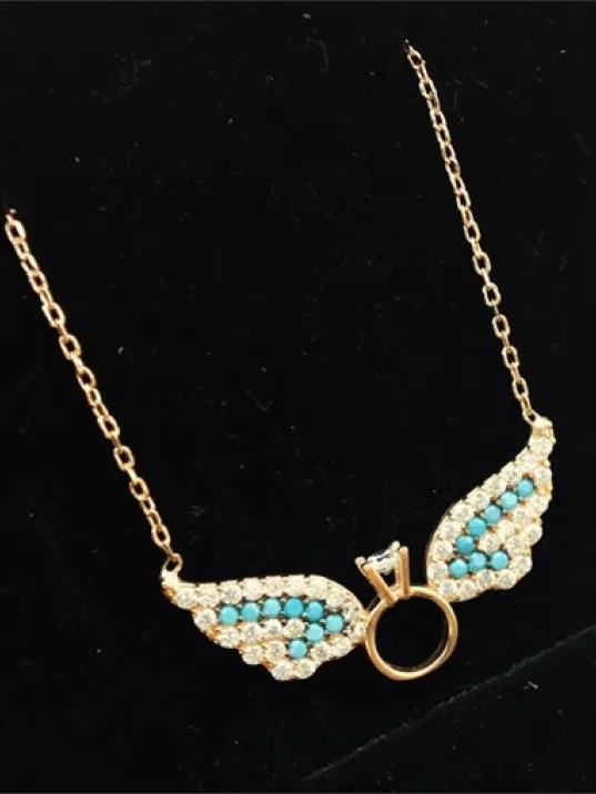 Gümüş Bayan Tektaşlı Melek KanadıKolye