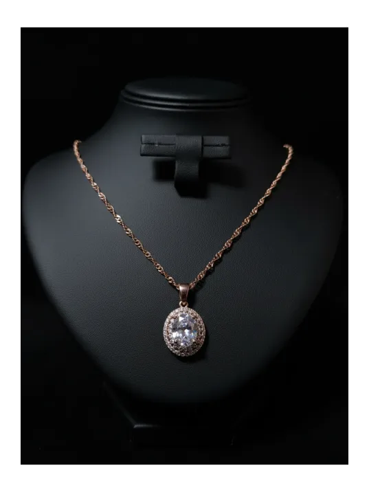 Kadın Gümüş Kolye Küpe Set - Yuvarlak Rose Kaplama Zirkon Taşlı Kadın Set Kadın Gümüş Kolye Küpe Set - Yuvarlak Rose Kaplama Zirkon Taşlı Kadın Set