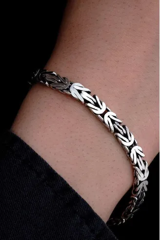Erkek Gümüş Bileklik - 7.5mm Dikdörtgen Kesim Yassı Kral Gümüş Bileklik