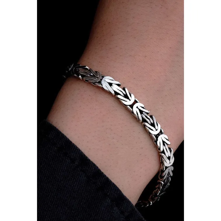 Erkek Gümüş Bileklik - 7.5mm Dikdörtgen Kesim Yassı Kral Gümüş Bileklik