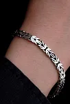 Erkek Gümüş Bileklik - 7.5mm Dikdörtgen Kesim Yassı Kral Gümüş Bileklik