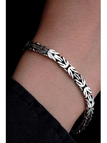 Erkek Gümüş Bileklik - 7.5mm Dikdörtgen Kesim Yassı Kral Gümüş Bileklik