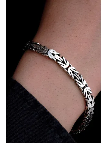 Erkek Gümüş Bileklik - 7.5mm Dikdörtgen Kesim Yassı Kral Gümüş Bileklik