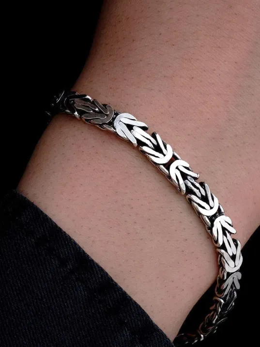 Erkek Gümüş Bileklik - 7.5mm Dikdörtgen Kesim Yassı Kral Gümüş Bileklik Erkek Gümüş Bileklik - 7.5mm Dikdörtgen Kesim Yassı Kral Gümüş Bileklik