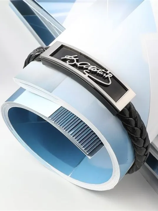 Atatürk İmzalı Erkek Çelik Deri Kauçuk Bileklik Paslanmaz Ve Kararmaz