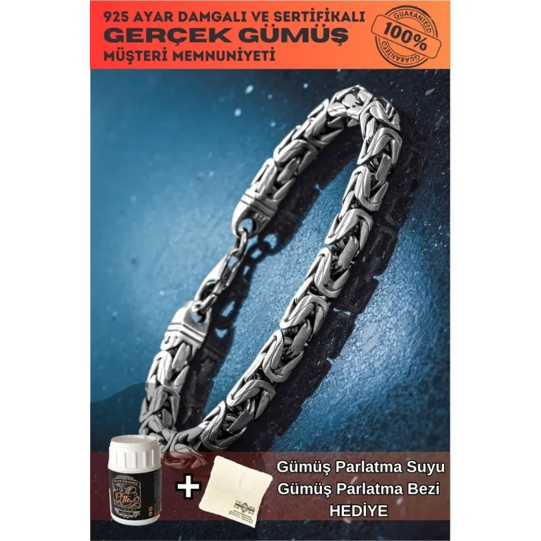 Erkek Gümüş Bileklik - 7mm Füzyon Kare Kral Gümüş Erkek Künye
