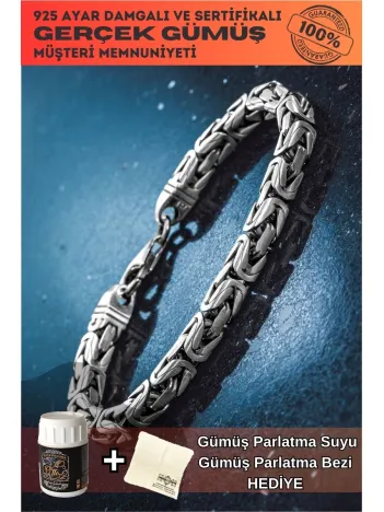 Erkek Gümüş Bileklik - 7mm Füzyon Kare Kral Gümüş Erkek Künye