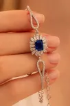 Kadın Gümüş Bileklik - Safir Taşlı Kare Model Zirkon Süslemeli Kadın Bileklik Kadın Gümüş Bileklik - Safir Taşlı Kare Model Zirkon Süslemeli Kadın Bileklik