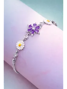 Papatyalı Nergis Çiçeği Zirkon Taşlı Gümüş Bileklik