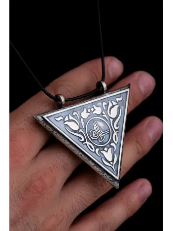 Tuğralı Lale Motifli Erkek Gümüş Cevşen Muska Kolye Haznesi Büyük Boy