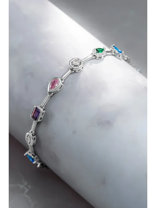 Kadın Renkli Taşlı Zarif 925 Ayar Gümüş Kolye Bileklik Set Kadın Renkli Taşlı Zarif 925 Ayar Gümüş Kolye Bileklik Set