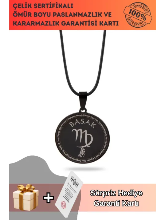Başak Burcu Kolyesi Kadın Erkek Çelik Deri Kolye CKLBASAKBUR-SYH