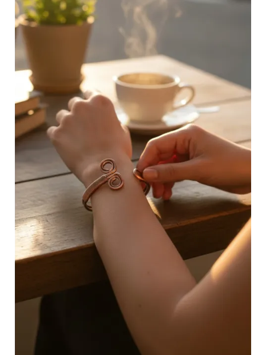 Kadın Bakır Bileklik - Koç Burcu Model Kelepçe Bileklik Bilezik Metal Kutu Ve Doğal Taşlar