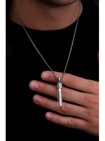 Zemzem Sulu Ayetel Kürsi Yazılı Erkek Gümüş Kolye Zincir