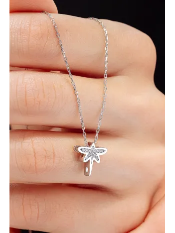Kadın Gümüş Kolye - Swarovski Taşlı Zirconia Yusufçuk Motifli Kadın Kolye