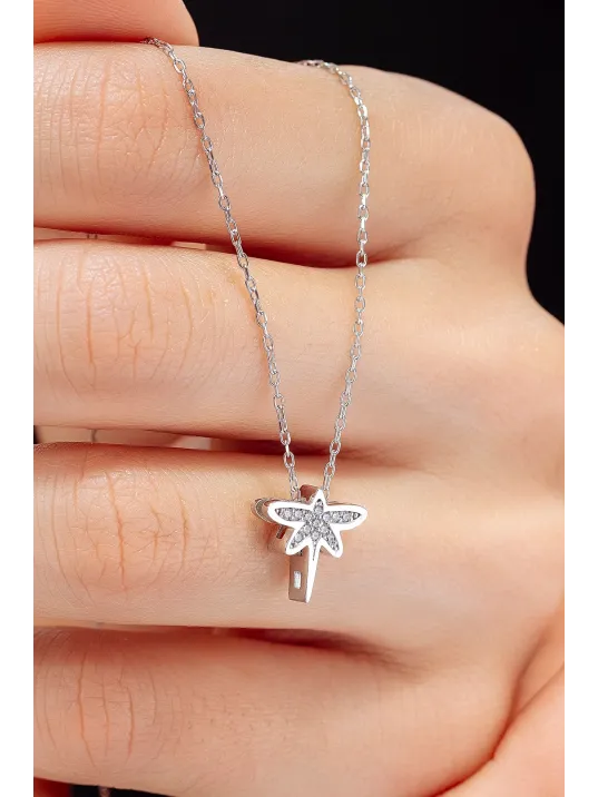 Kadın Gümüş Kolye - Swarovski Taşlı Zirconia Yusufçuk Motifli Kadın Kolye